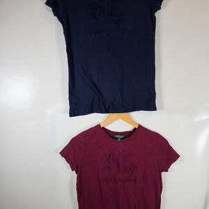 Lauren Ralph Lauren Womens XS T-Shirt Bundle 2 Pack Navy Burgundy Embossed Logo